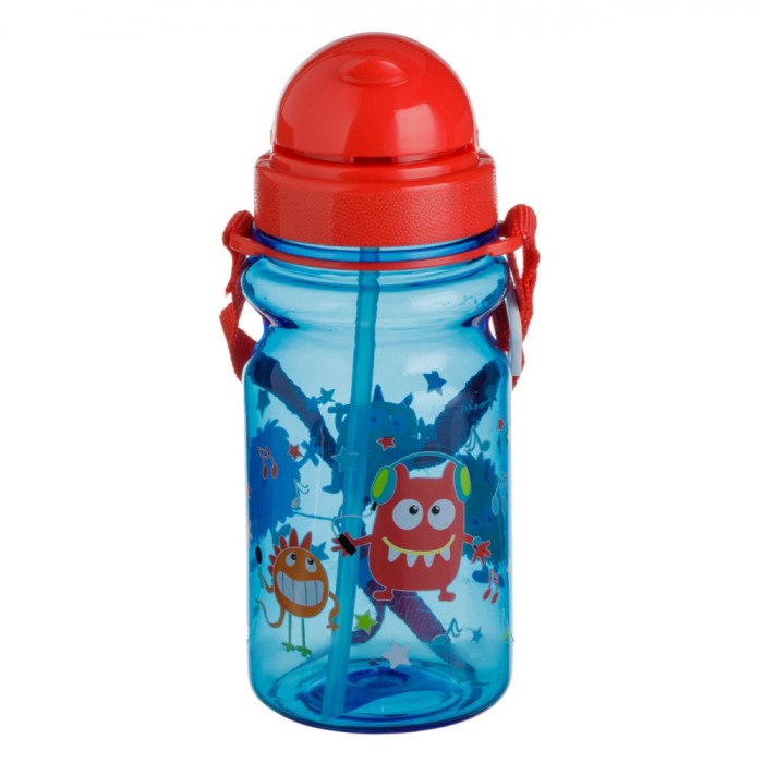 Sticlă Apă Copii, Monstru, Multicolor, Capac Roșu, Capacitate 350ml, Plastic