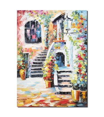 Tablou pictat manual, Acasa in curte, 70x50cm ulei pe panza in cutit efect 3D foto