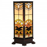 Veioza cu baza din polirasina maro si abajur din sticla Tiffany 18x18x45 cm