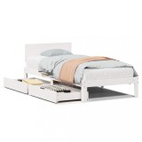 Cumpara ieftin Cadru Pat cu Sertare Alb 100x200 cm Lemn Masiv Pin