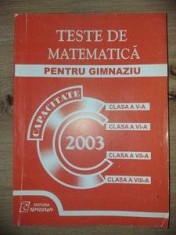 Teste de matematica pentru gimnaziu Capacitate 2003