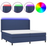 Cumpara ieftin Pat cu arcuri, saltea si LED, albastru, 200x200 cm, textil