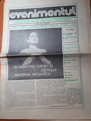 ziarul evenimentul anul 1,nr. 2 din 26 februarie-1 martie 1990-mariana niculescu foto