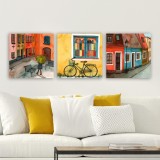 Cumpara ieftin Tablou Canvas Strazi Sighisoara, Multicolor, 30x90 cm, 3 bucăți