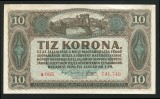 q722 UNGARIA BANCNOTA DE 10 korona coroane 1920 aproape necirculata aUNC circulata in Transilvania text in limba romana