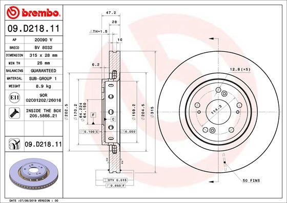 BREMBO 09.D218.11 PRIME LINE - UV Coated Disc frana