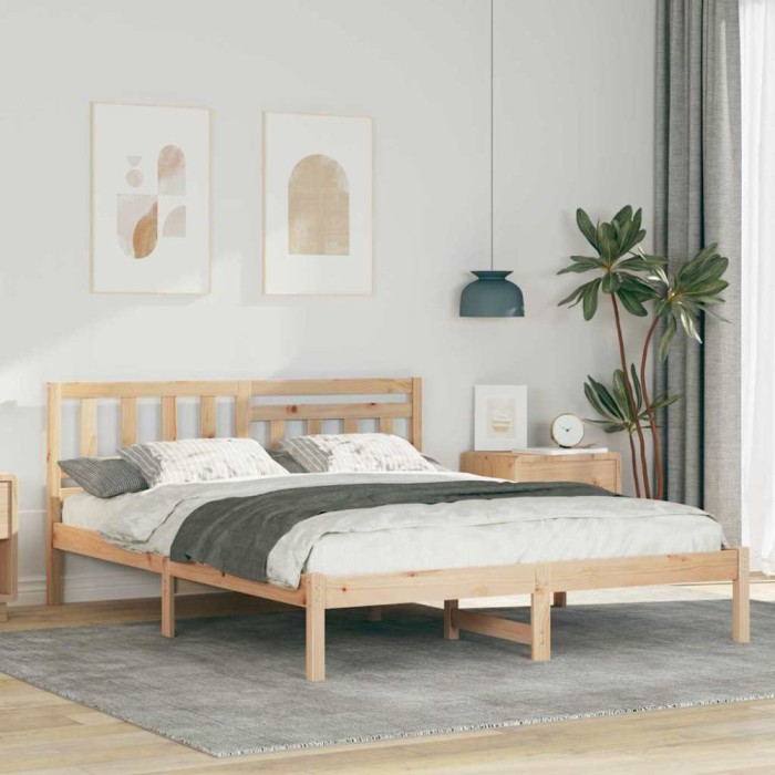 vidaXL Cadru de pat cu headboard Maro 160 x 200 cm Lemn masiv de pin 872224