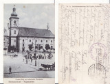 Sibiu -Piata - animata, militara WWI, WK1, Circulata, Printata