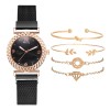 Set Cadou Dama: Ceas Rinnandy Afrodita Negru + 4 Bratari Aurii Elegante, Otel Inoxidabil, Quartz, Cutie Cadou