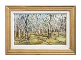 Cumpara ieftin Tablou vechi 1994 pictat manual inramat, Peisaj padure de mesteceni, 65x45cm ulei pe panza, Emilian Enache