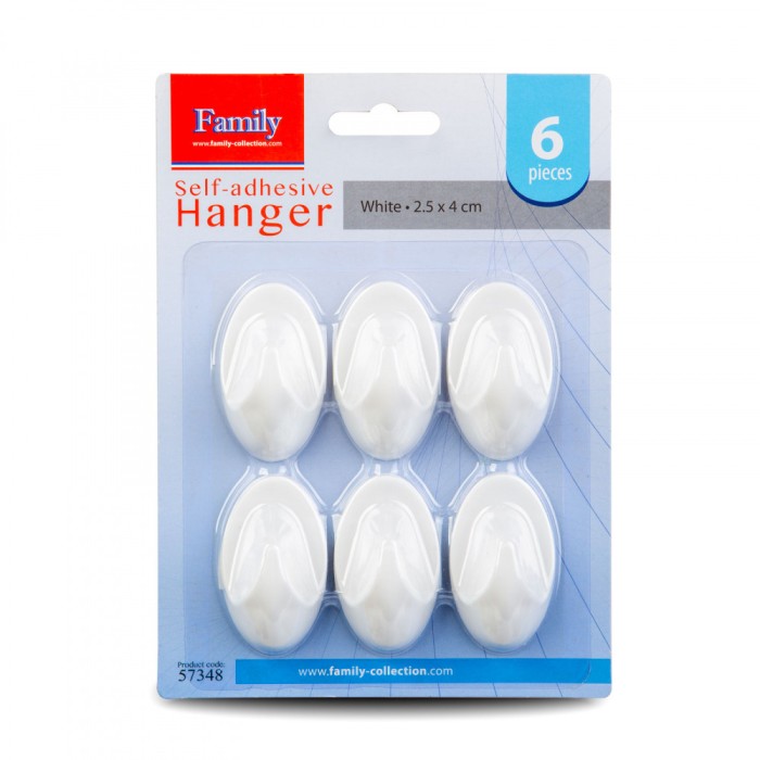 Carlig autoadeziv - alb - plastic - 2,5 x 4 cm - 6 buc/pachet Best CarHome