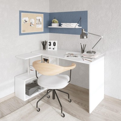 Birou Colt Estelle cu rafturi, Alb, 130 x 74 x 94 cm foto