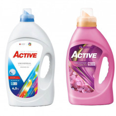 Detergent Universal de rufe lichid Active, 4.5 litri, 90 spalari + Balsam de rufe Active Happy Day, 1.5 litri, 60 spalari