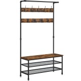 VASAGLE Cuier pentru haine cu 9 carlige si suport pentru pantofi, stil industrial, cadru din otel, 100x42x182 cm Household NewTrend