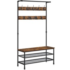 VASAGLE Cuier pentru haine cu 9 carlige si suport pentru pantofi, stil industrial, cadru din otel, 100x42x182 cm Household NewTrend
