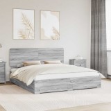 vidaXL Cadru de pat cu headboard Gri Sonoma 200 x 200 cm Lemn compozit 3412747