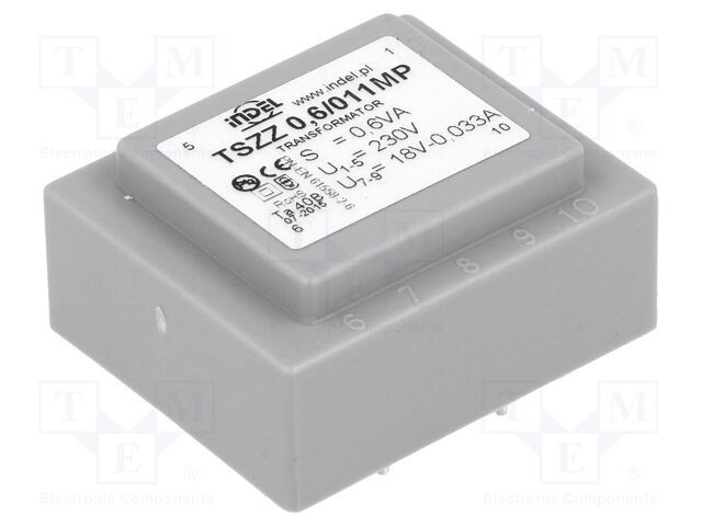 Transformator &icirc;ncapsulat INDEL 0,6VA 230VAC 18V 33mA PCB IP00