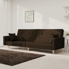 vidaXL Canapea extensibilă cu 2 locuri, 2 perne, maro &icirc;nchis, textil