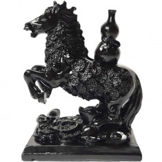 Cal negru cu vasul bogăției, statueta feng shui pentru succes la bani, negru, 9,5cm