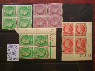 1945-1946-Franta-Mi679,681,683,685-bl.4-MNH foto