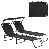 [casa.pro]&reg; Set 2 bucati sezlong cu trapa, 187 x 53 x 27 cm, otel/poliester, negru HausGarden Leisure