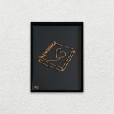 Dragoste de carte, tablou din fir continuu de sarma placata cu aur, 16&times;21 cm