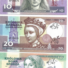 BANCNOTE MATEJ GABRIS - LOT REGINELE POLONIEI - 10 ; 20 ; 50 ZLOTI - 2023 - UNC