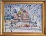 Vladimir D. ANTONENKO-Catedrala Sf&acirc;ntului Vasile din Moscova, iarna - pictură pe p&acirc;nză (1989)