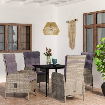 vidaXL Set de servit masa pentru grădină, 5 piese, gri și negru foto