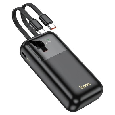 Baterie Hoco Q25, Powerbank 10.000mAh, Cabluri integrate Type-C + Lightning, Negru foto