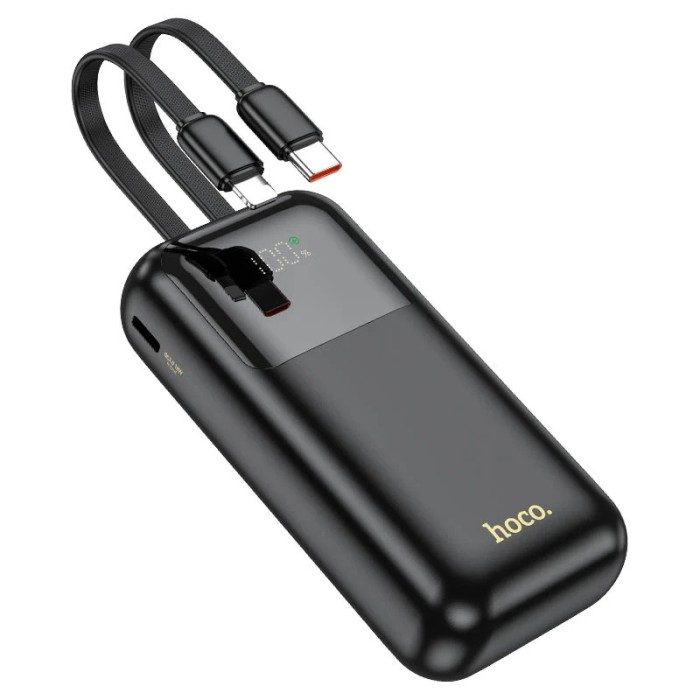 Baterie Hoco Q25, Powerbank 10.000mAh, Cabluri integrate Type-C + Lightning, Negru