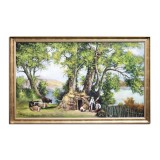 Tablou GIGANT pictat manual inramat, Tarancute la lucru, 120x75cm ulei pe panza, rama din lemn, Geo Ungureanu