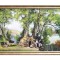 Tablou GIGANT pictat manual inramat, Tarancute la lucru, 120x75cm ulei pe panza, rama din lemn, Geo Ungureanu