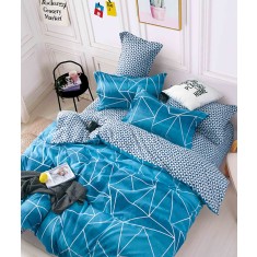 Lenjerie de pat pentru o persoana cu husa de perna patrata, Calydon, bumbac mercerizat, multicolor