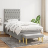 VidaXL Pat box spring cu saltea, gri deschis, 90x200 cm, textil 3137365