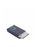 Piquadro, Blue Square, Suport de carduri din piele, Sistem de alunecare pătrat cu buzunar pentru monede cu fermoar, PP5359B2R-BL
