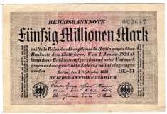 Germania bancnota 50 funfzig millionen mark 50 milioane marci 1923 unifata foto