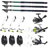 Set 3 lansete EastShark 2,4 metrii, 3 senzori eastshark, 3 swingeri led, 3 mulinete si forfati, EAST SHARK