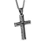 Cumpara ieftin Colier lant Barbati cu pandantiv otel inoxidabil JustZen Cross lungime 55cm grosime 3mm Argintiu indragostiti aniversare zi de nastere sarbatori