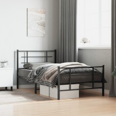 vidaXL Cadru pat metalic cu tăblii de cap/picioare, negru, 100x190 cm 355573