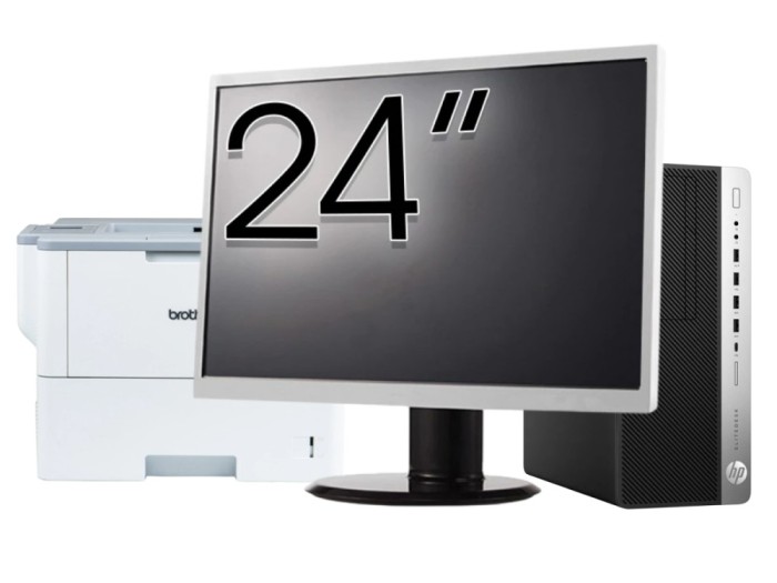 Pachet Calculator Second Hand HP EliteDesk 800 G3 Tower, Intel Core i3-6100 3.70GHz, 8GB DDR4, 256GB SSD, DVD-ROM + Monitor 24&amp;quot; &amp; Imprimanta Brot