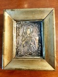 SFANTA CUVIOASA PARASCHEVA-ICONITA CU FERECATURA DIN METAL ARGINTAT-,ATELIER ROMANESC ANII 40-50