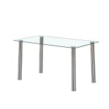 Masa de dining patrata Leziter Berna 140 cm, blat din sticla transparenta