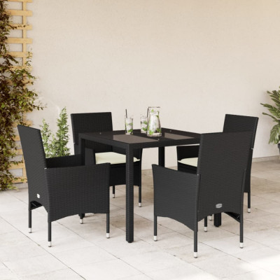 Set mobilier de gradina cu perne 5 piese negru poliratan&amp;amp;sticla GartenMobel Dekor foto