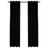 Cumpara ieftin Perdele opace, aspect panza, ocheti, 2 buc., negru, 140x245 cm