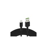 Green Cell Cablu de date și &icirc;ncărcare Ray USB-A - Lighting 120cm cu iluminare LED albă și suport pentru &icirc;ncărcare rapidă Apple 2.4A