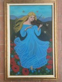 Tabou "Fata cu vioara" pictat manual pe panza 50&times;80 cm