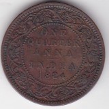 India britanică 1/4 anna 1884 &ndash; moneda Regina Victoria