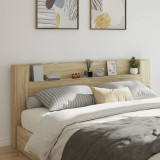 Tablie de pat cu dulap si LED, stejar sonoma, 220x16,5x103,5 cm GartenMobel Dekor, vidaXL