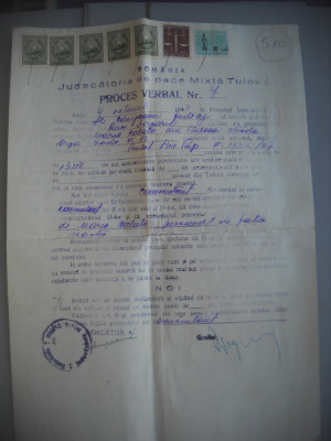 HOPCT DOCUMENT VECHI NR 509 PROCES VERBAL JUDECATORIA DE PACE MIXTA TULCEA 1948 foto